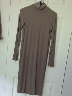 Recollections Taupe Long Sleeve Mockneck Midi Dress